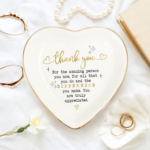 Thank You Heart Trinket Dish – Gold Rim Ceramic Jewelry Tray Appreciation Gift for Teacher, Coworker, Friend, Nurse, Boss – Decorative Ring Holder, Jewelry Catchall, Gratitude Gift - Image 2