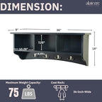 Shaker Cottage Wall-Mounted Coat Rack with 3 Storage Cubbies and 4 Coat Hooks – 36" W x 9" D x 14" H Space-Saving Entryway Organizer or Mudroom Wall Shelf by Alaterre Furniture (Charcoal Gray) - Image 3