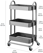 Amazon Basics 3-Tier Rolling Utility or Kitchen Cart, Lockable Wheels, Multifunctional Storage, Mobile Shelving Unit, Metal Storage Organizer, Charcoal - Image 5