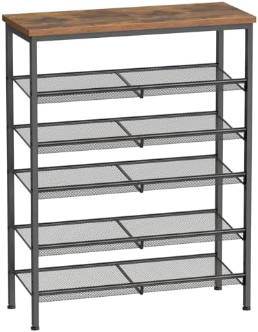 HOOBRO Shoe Rack for Entryway, 6-Tier Shoe Organizer with Adjustable Mesh Shelves, 18-24 Pairs of Shoes, Spacious Floor Mount, Metal, Industrial, Shoe Shelf for Closet, Rustic Brown BF60XJ01 by HOOBRO