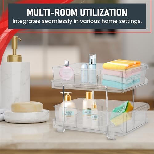 Masirs 2-Tier Clear Pull-Out Drawer Organizer - Sleek, Compact & Sturdy Makeup and Closet Organizer - Easy Assembly Kitchen Storage Solution, Ideal for Makeup, Tools, Medicines & Snacks - Image 4