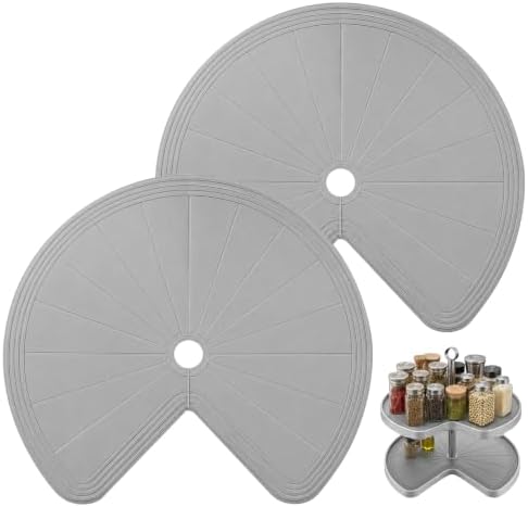 2 PCS 26.5" Lazy Susan Shelf Liner, Silicone Lazy Susan Liner, Non-Slip and Heat-Resistant, Dual Tier Pie Cut Organizer for Drawer Refrigerator Cupboard Cabinet Organizers(Gray) by Unknown