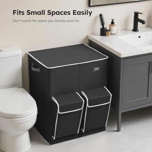 SOLEDI 180L Double Laundry Hamper with Lid and 2 Side Pockets, Dual Hamper - Image 6