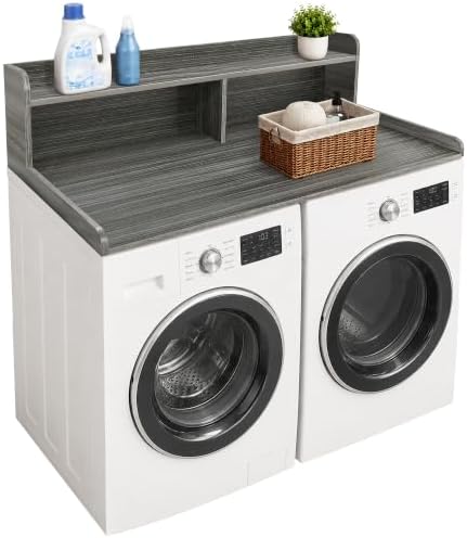 Royxen Laundry Countertop with 2-Tier Shelf Universal Fit, Washer and Dryer Countertop with Storage Space, Shelf Height 11.5 Inches, Solid Wood Core, Eucalyptus by Royxen