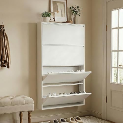 4 Flip Drawer Shoe Cabinet, Slim Metal Storage for Entryway by Unknown