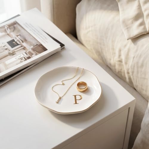 Ceramic Jewelry Tray, White Initial P Personalized Jewelry Dish - Image 6