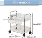 2-Tier Utility Rolling Cart Storage Organizer Sofa Side Table with Wheels, Under Desk Mobile Trolley Organizer with Handle and 2 Hanging Baskets for Office Home Kitchen Organization, Transparent - Image 7