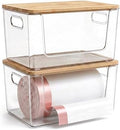 Trash Bag Holder 2 Pack, Stackable Garbage Bag Dispenser with Bamboo Lid, Large Capacity Under Sink Organizer for 13/30/33 Gallon Bags, Clear Storage Bins for Kitchen, Laundry Room, Pantry, Cabinet by Unknown