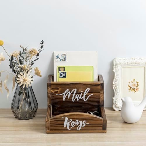 MyGift Burnt Wood Entryway Mail Organizer with Key Storage Tray - Image 3