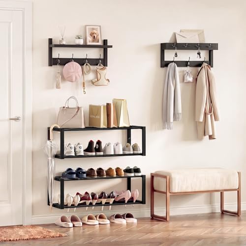 4 Pack Wall Coat Rack with Shoe Rack, 2-in-1 Coat and Shoe Rack Entryway - Image 2