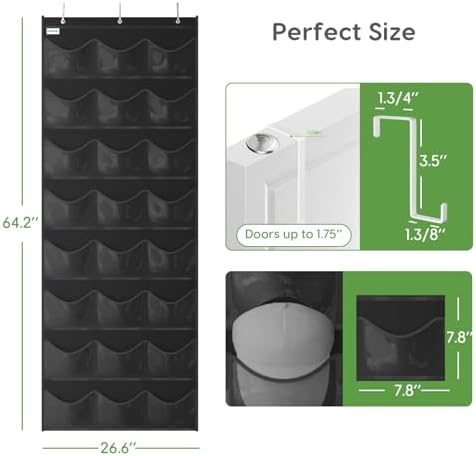 Baseball Hat Rack, 24 Pocket Over-The-Door Hat Organizer with Clear Deep Pockets to Display Baseball Caps Collection, Complete with 3 Over Door Hooks (Black, 24 Pockets) - Image 2