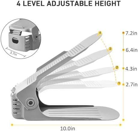 NVGSN Shoe Slots Organizer 20Pack,Shoe Stacker,Closet Space Saver 50%,Grey | 4 Levels Adjustable shoe Organizer for Closet,shoe Storage Holder,Thickening Double Layer stacking,shoe dividers for shelves - Image 3