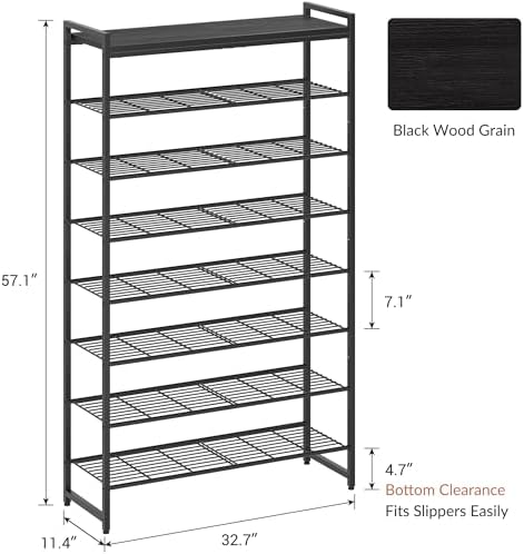 8 Tier Shoe Rack Organizer for 32-40 Pairs, Tall Metal Shoe Storage Shelf with Wood Top, Adjustable Boot Space, Narrow Design for Entryway Closet, Black - Image 3