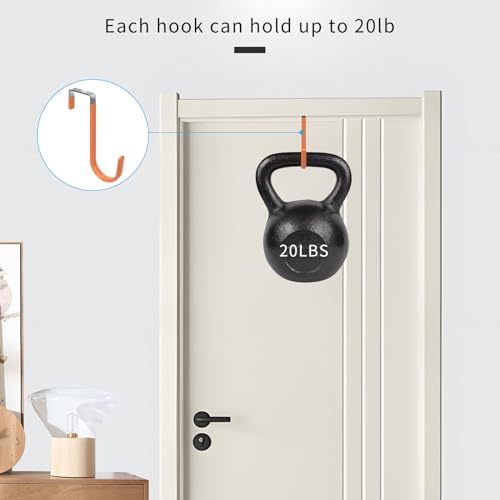 FYY Over the Door Hooks, Single-Hanger 4 Pack, Fits Doors 1 3/8" Orange - Image 4