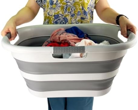 SAMMART 40L (10.5 gallon) Collapsible Plastic Laundry Hamper - Foldable Pop Up Storage Container/Organizer - Portable Washing Tub - Space Saving Basket (1, Grey/Dark Grey) - Image 6