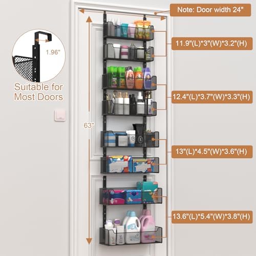 VyGrow Over The Door Organizer, 8-tier Metal Door Organizer Hanging with Adjustable Baskets, Behind The Door Storage for Bedroom Closet Bathroom Pantry Cabinet Kitchen, Black - Image 3