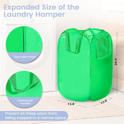 HOUSE AGAIN Upgraded Polyester Pop Up Laundry Hamper, Collapsible Laundry Baskets with Durable Handles Solid Bottom High Steel Frame and Side Pocket, Easy Open & Save space,Perfect for Storage(Green) - Image 6