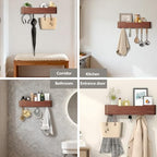 Wall Mounted Coat Rack with Shelf, Wooden Entryway Organizer with Hidden Metal Hooks for Hanging Coats Bags Keys, Modern Floating Shelf for Hallway Bathroom - Image 5
