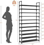 LANTEFUL 11 Tiers Tall Shoe Rack Holds 55 Pairs of Shoes with 18pcs Hooks Sturdy Wide Shoe Organizer Storage Free Standing Metal Shoe Shelf for Closet, Entryway Black - Image 3