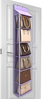 Lirex Over The Door Purse Organizer & Purse Shelf for Closet – Handbag Storage Organizer with Purse Hanger. Perfect for Scarves, Hats, and Leggings. L (15.7'' x 5.7'' x 68''), Purple by Lirex