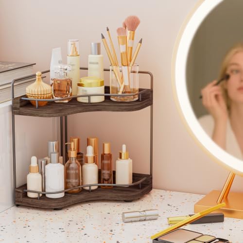 2-Tier Corner Bathroom Counter Organizer for Storage, Dark Brown - Image 6