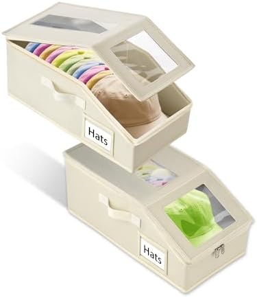 Hat Storage for Baseball Caps, 2 Pack Hat Boxes for 30 Caps by Uawsyut