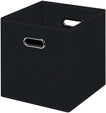 Black Foldable Storage Cubes Bins , Fabric Storage Box Cubes Organizer Baskets with Dual Handles for Home Organizer (Black) by HEAYEEG