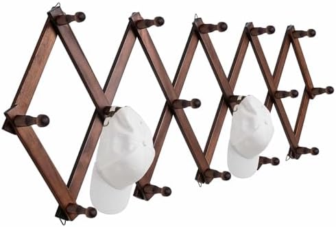 SCUNDA Hat Rack for Wall, Expandable Wall Hat Holder with 16 Hooks, 16 inch Wooden Wall Hook for Baseball Caps,Cowboy, Bag,Hoodie(Brown) by SCUNDAHOME