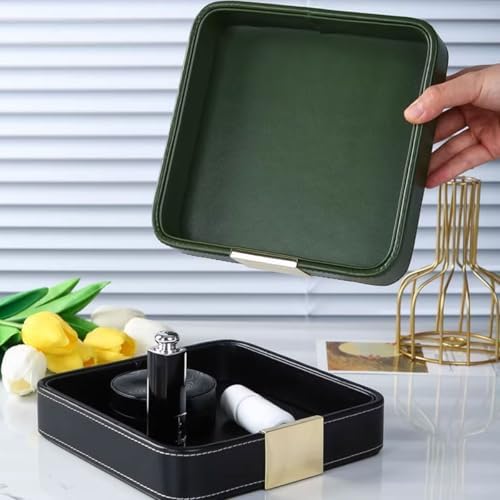 Luxury Leather Desktop Storage Tray | Decorative Catchall Organizer for Entryway Table | Holds Jewelry, Watches, Keys, Phone, Wallet | Available in Metal Black, Gray, Green (Green) - Image 5