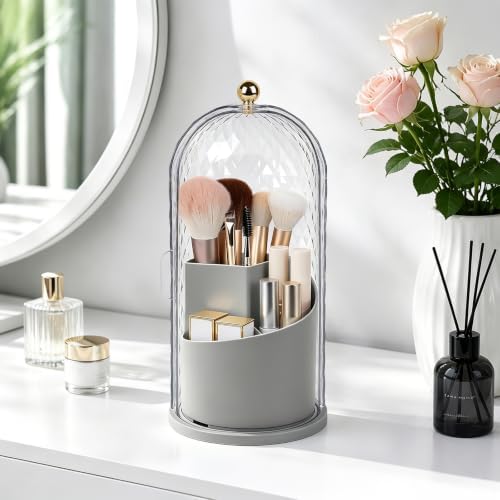 Toothbrush Holder with Cover for Bathroom Countertop, Organizer, Gray - Image 7
