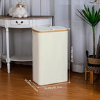 iEGrow Slim Laundry Hamper,75L Beige Narrow Laundry Basket with Lid,Foldable Clothes Hamper with Bamboo Handles,Hamper Basket with Removable Inner Bag for Laundry Room Bedroom College Dorm - Image 2