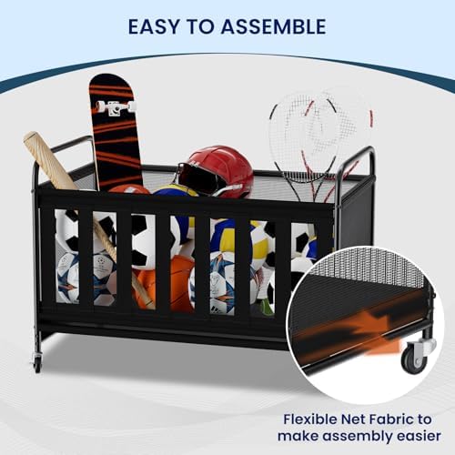 Ball Storage Bin Large with Wheels, Outdoor Ball Storage for Garage, Sports Equipment Organizer Storing Volleyball, Basketball, Toys, Soccer and Baseball - Image 4