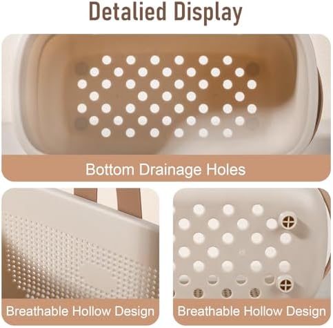 Portable Shower Caddy Basket with Handles Plastic Storage Basket Beige - Image 3