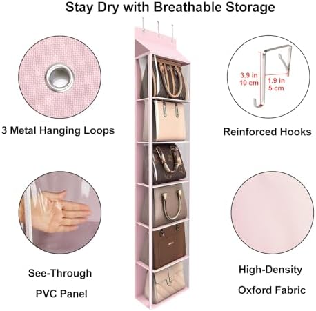 Lirex Over The Door Purse Organizer & Purse Shelf for Closet – Handbag Storage Organizer with Purse Hanger. Perfect for Scarves, Hats, and Leggings. S (11.8'' x 5'' x 51.6''), Pink - Image 3