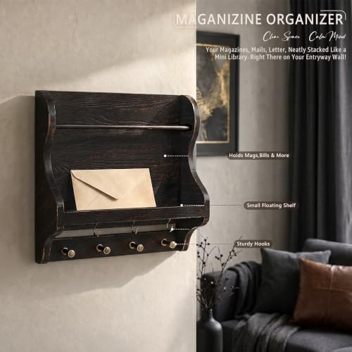 Mail Organizer Wall Mount: Magazine Holder for Room Decor, Distressed Black - Image 4