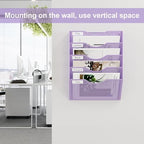 EasyPAG Wall File Organizer 5 Tier Hanging Paper Folder Holder, Zero Assembly Metal Mesh Wall Mounted Mail Organizer for Office Home Classroom Narrow Spaces, Puple - Image 4