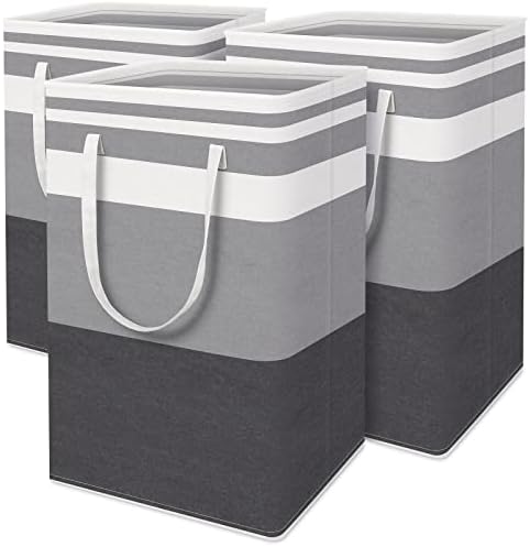 HomeHacks 3-Pack Large Laundry Basket,75L Each Waterproof, Freestanding Laundry Hamper, Collapsible Tall Clothes Hamper with Extended Handles for Clothes in the Dorm and Family-Gradient Grey by HomeHacks