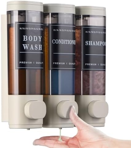 Shampoo and Conditioner Dispenser,Shower Soap Dispenser 3 Chamber No Drill Wall-Mounted Shampoo Dispenser for Shower Wall Mounted Shower Dispenser for Bathroom Hotel Large Capacity,Light Gray by CaboDeseado
