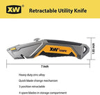 XW Utility Knife Set, Heavy Duty Zinc Alloy Retractable Box Cutter and Folding Utility Knife with Blade Storage Design, Total 18 PCS Blades Included, 2-Pack - Image 2
