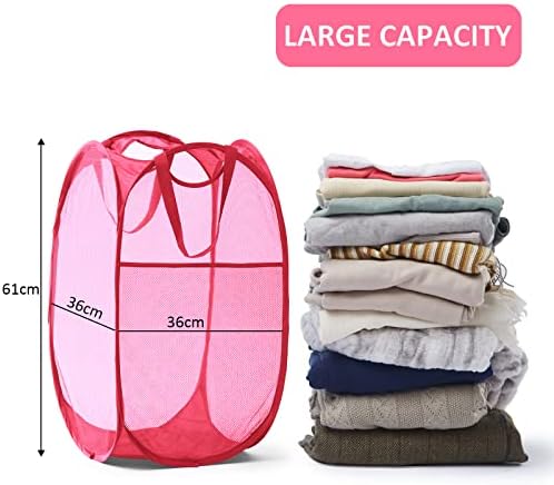 TECHMILLY Collapsible Mesh Pop Up Laundry Hamper with Sturdy Handles and Side Pocket - Portable Foldable Clothes Baskets for Dorm, Bathroom & Travel Storage (Pink) - Image 4