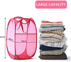 TECHMILLY Collapsible Mesh Pop Up Laundry Hamper with Sturdy Handles and Side Pocket - Portable Foldable Clothes Baskets for Dorm, Bathroom & Travel Storage (Pink, 2 Packs) - Image 4
