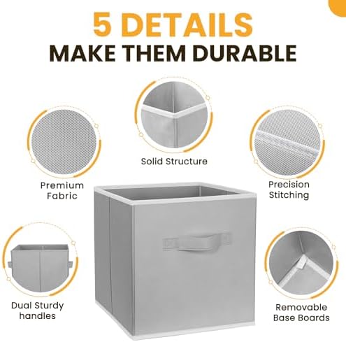 Criusia Large Storage Cubes, 13 Inch Cube Storage Bins for Shelves Closet Nursery Bedroom - 10 Pack Collapsible Storage Baskets with Handles - Fabric Bins for Organizing Magazines Clothes Toys (Grey) - Image 6