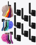 Hat Rack for Hat Storage (8-Pack), Multi-Purpose Hat Organizer, Strong Adhesive Hat Hooks for Wall Hat Organizer for Baseball Caps, Two Mounting Options Hat Hook, Black by Sunfanie