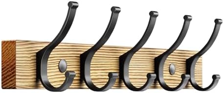 Optish Coat Rack Wall Mount, 16.5 Inches Wood Coat Hooks Wall Mount, Wall Coat Rack with 5 Hooks, Hat Rack Wall Hooks for Hanging Coat, Bag, Towel (1Pack, Natural) by Optish