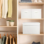 Bagnizer Large 42 Quarts Fabric Storage Bins with Lids [2-Pack] Linen Collapsible Foldable Storage Cubes, Closet Organizer Containers boxes with Handles for Home Office (16.7 x 12 x 12, White) - Image 7