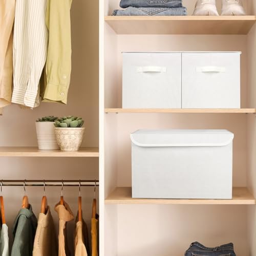 Bagnizer Large 42 Quarts Fabric Storage Bins with Lids [2-Pack] Linen Collapsible Foldable Storage Cubes, Closet Organizer Containers boxes with Handles for Home Office (16.7 x 12 x 12, White) - Image 7