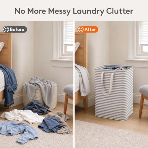 Lifewit 2 Pack Laundry Basket 80L Each, Collapsible Clothes Hamper with Reinforced Handles, Freestanding Waterproof Design for Bedroom and Laundry Room, Grey 160L Total - Image 3