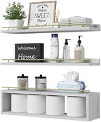 WOPITUES Floating Shelves for Wall 24 inch with Cube Shelf, Wall Shelves with Metal Rail for Decor, Bathroom Organizers and Storage, Over Toilet Shelves for Bathroom, Toilet Paper-White&Gold by WOPITUESOfficial
