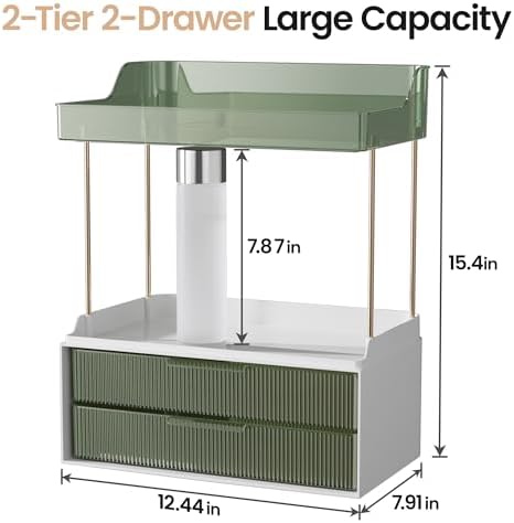 Delamu 4-Tier Makeup Organizer, Bathroom Counter Storage, 2 Drawers,Green - Image 2