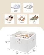 StorageWorks Shoe Organizer for Closet, Fits up to 16 Pairs, Shoe Cubby Storage Containers with Adjustable Dividers and Clear Cover, Khaki and Beige Stripes - Image 3
